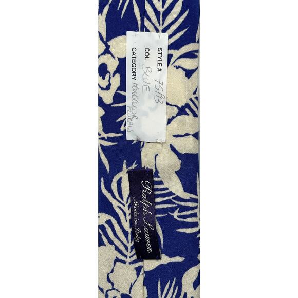 5-99 RALPH LAUREN Purple Label Tie Floral 100% Silk Blue - Picture 5 of 7